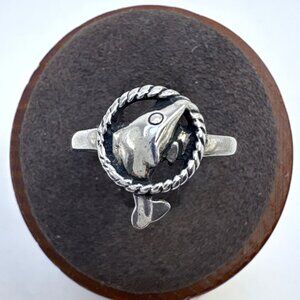 VTG Solid Sterling Silver 925 Dolphin Through Hoop Design Ring Size 8.5